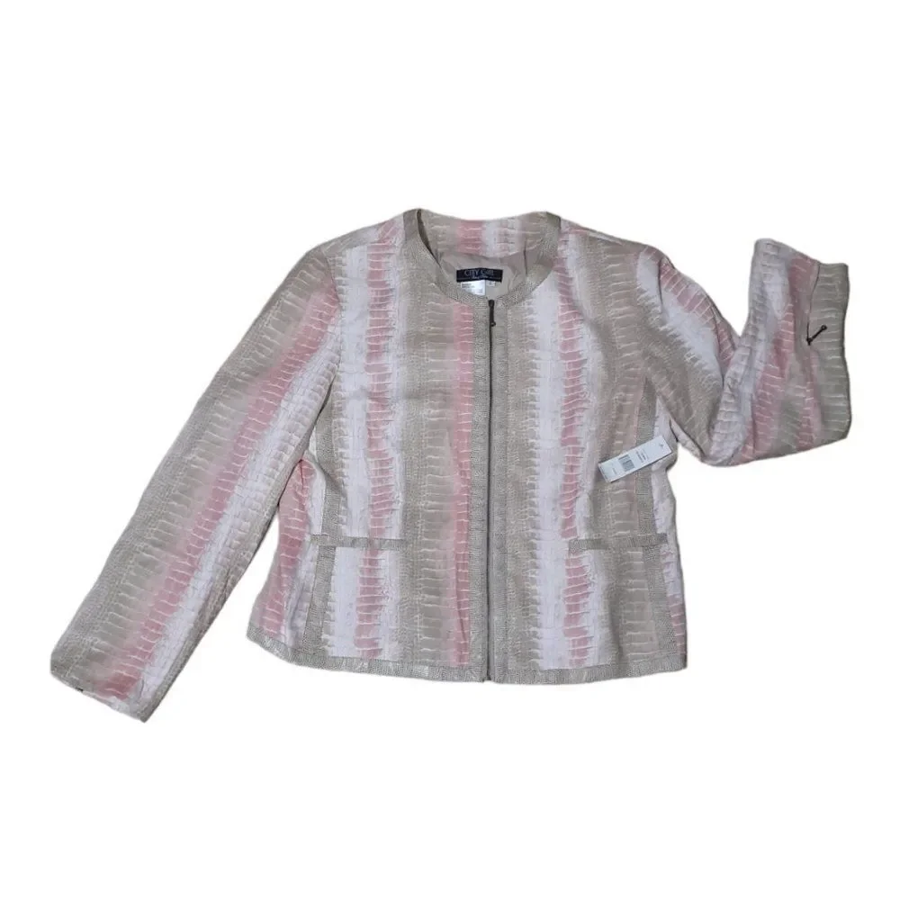 City Girl 2 Pc Women's set Jacket & Blouse Snake Print Pink Multi Color Sz Large